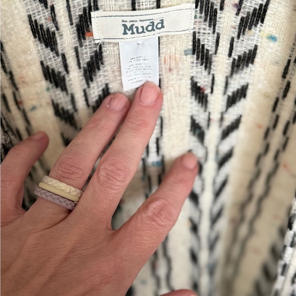 Striped Black and White Knit Poncho - Picture 2 of 5